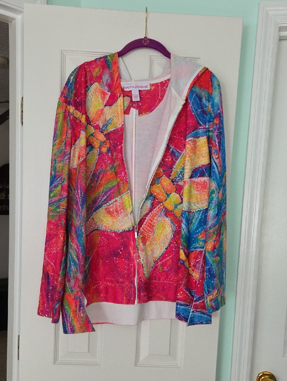 Colorful Floral Zip-Up Hoodie Jacket - Multicolor